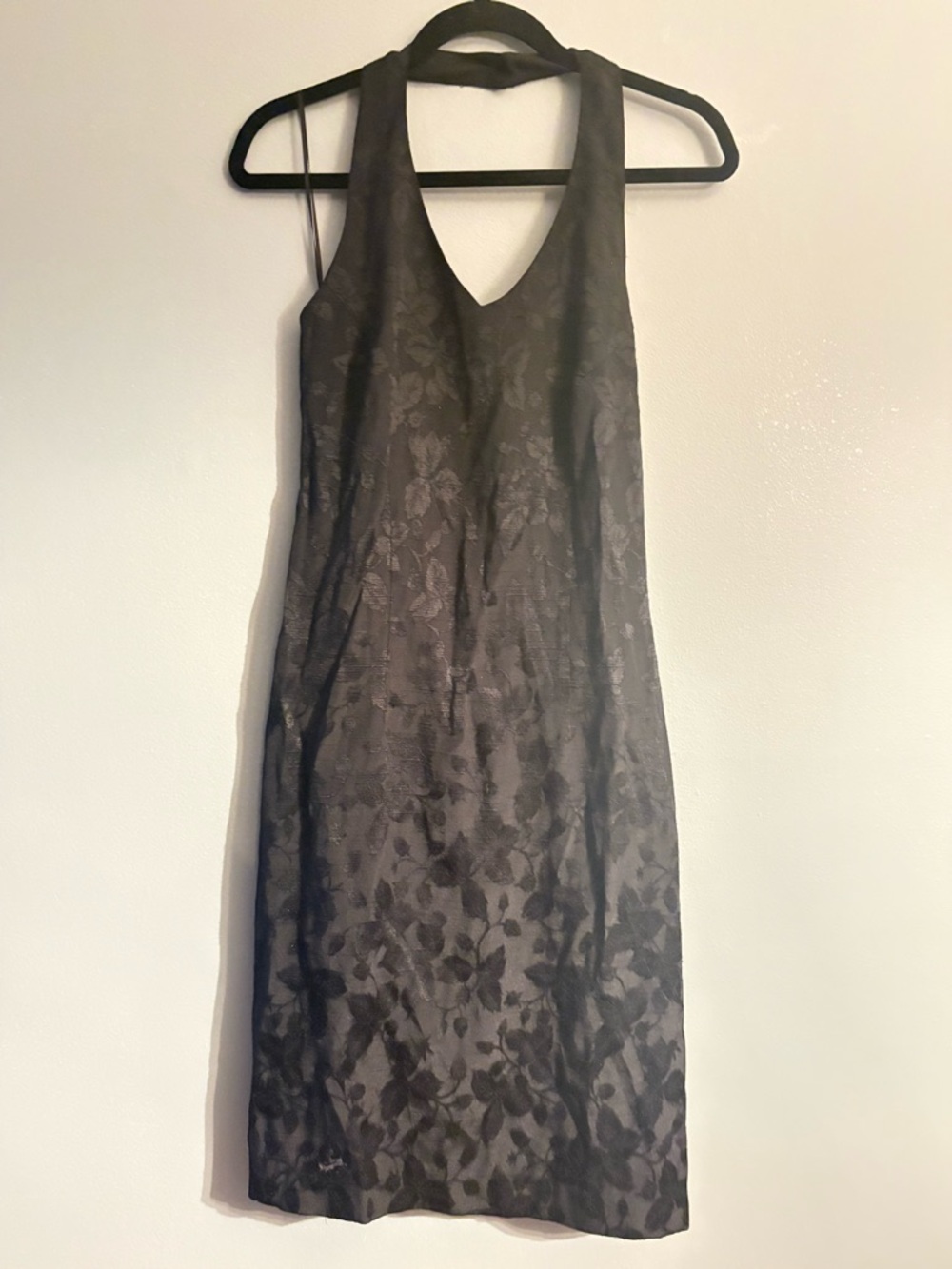 Vintage Y2K 90’s Kenar Women's Black Floral Halter Slip Dress